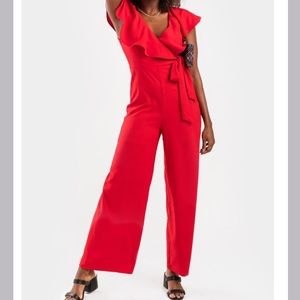 Jumpsuit New Francesca’s Claudia Tied Ruffled Red